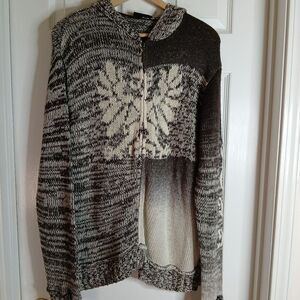 Vintage Earthy 4YOU Phoenix Rising Hooded Zip Up Knit Sweater Sz XL